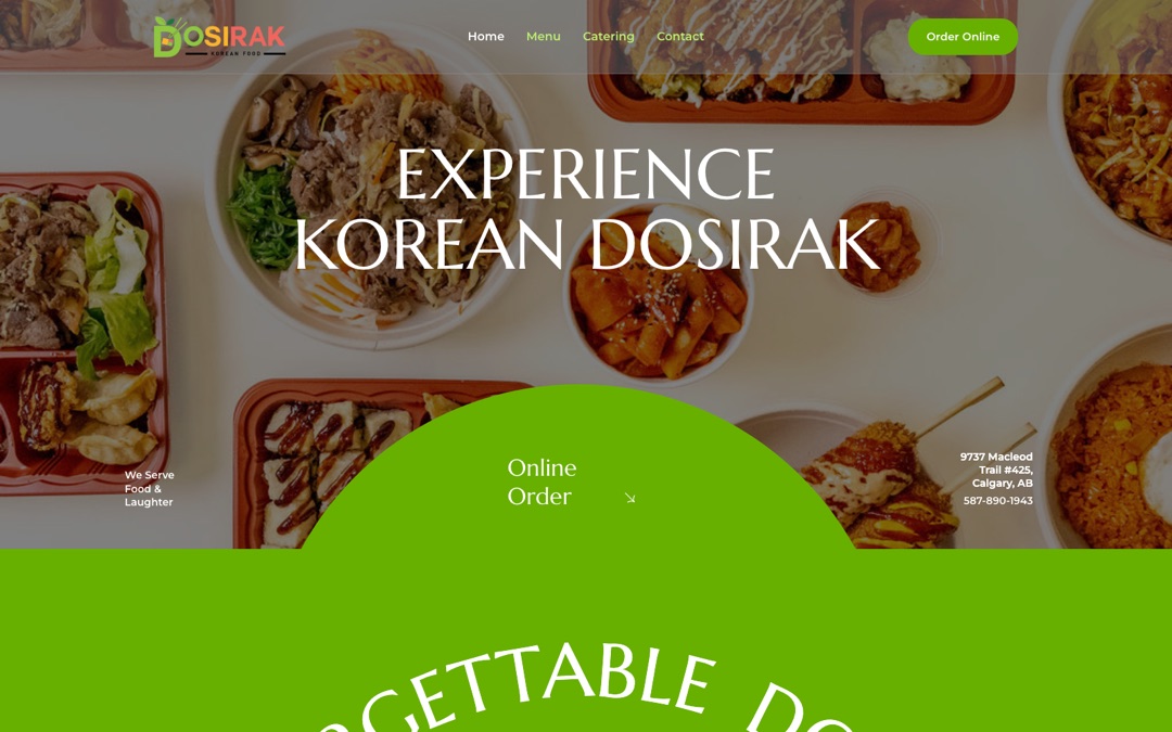 Dosirak Korean food website, designed and built by NoloWeb